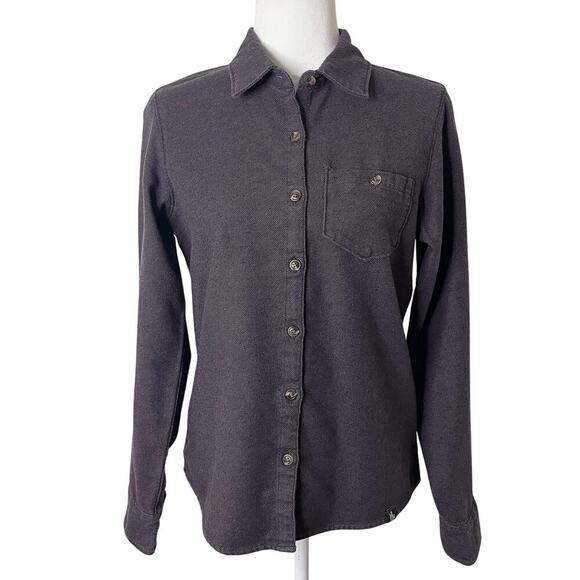 The North Face Women's Button Up Shirt S Purple Gray Tulip Slit Hem Textured Top - Picture 1 of 7